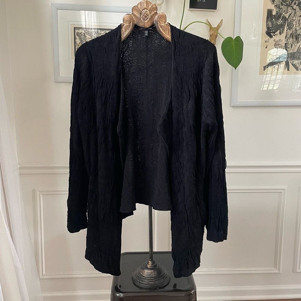 Eileen Fisher Open Front Textured Black Cardigan Sweater XL
